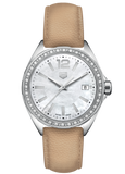 Tag Heuer Formula 1 Quartz 35mm Diamond Mother of Pearl Dial Beige Leather Strap Watch for Women - WBJ131A.FC8254